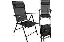 Skladacie čierne záhradné stoličky s podrúčkami a opierkou – 2 kusy