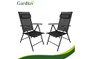Skladacie čierne záhradné stoličky s podrúčkami a opierkou – 2 kusy