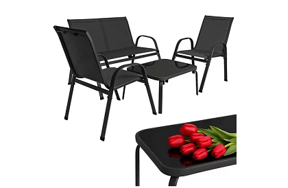 Záhradný nábytok pohovka, 2 kreslá, stôl – čierny