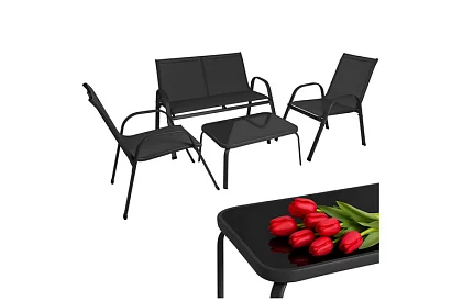 Záhradný nábytok pohovka, 2 kreslá, stôl – čierny