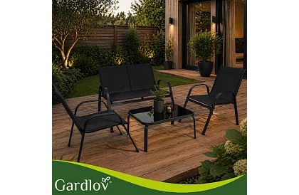 Záhradný nábytok pohovka, 2 kreslá, stôl – čierny