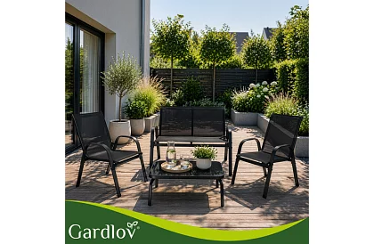 Záhradný nábytok pohovka, 2 kreslá, stôl – čierny