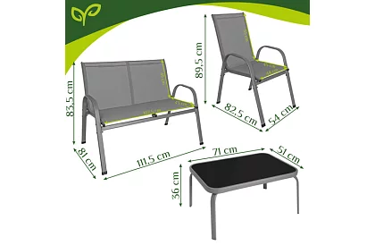 Záhradný nábytok pohovka, 2 kreslá, stôl – šedý