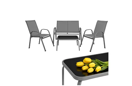 Záhradný nábytok pohovka, 2 kreslá, stôl – šedý