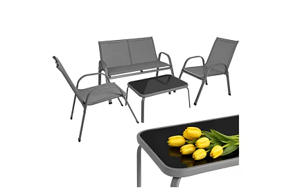 Záhradný nábytok pohovka, 2 kreslá, stôl – šedý