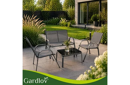 Záhradný nábytok pohovka, 2 kreslá, stôl – šedý