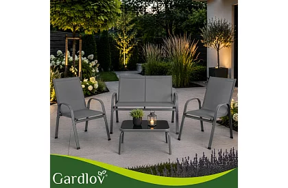 Záhradný nábytok pohovka, 2 kreslá, stôl – šedý