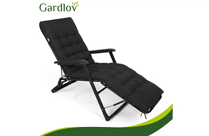 Prešívaný vankúš na záhradné stoličky 180 × 56 × 9 cm – čierny