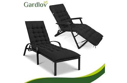 Prešívaný vankúš na záhradné stoličky 180 × 56 × 9 cm – čierny