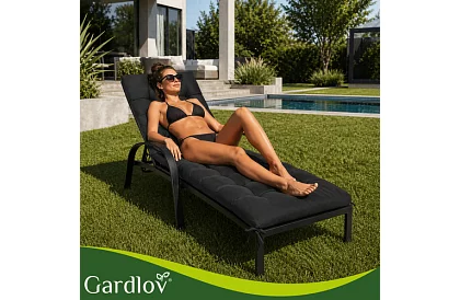 Prešívaný vankúš na záhradné stoličky 180 × 56 × 9 cm – čierny