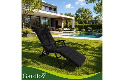 Prešívaný vankúš na záhradné stoličky 180 × 56 × 9 cm – čierny