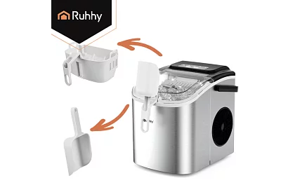 Výrobník ľadových kociek 1,2 l – 12 kg / 24 h -  strieborný