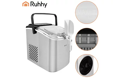 Výrobník ľadových kociek 1,2 l – 12 kg / 24 h -  strieborný