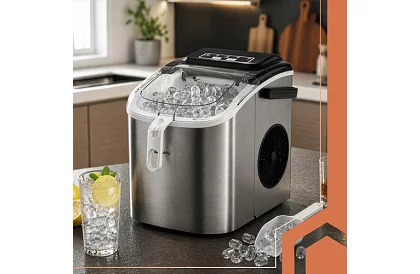 Výrobník ľadových kociek 1,2 l – 12 kg / 24 h -  strieborný