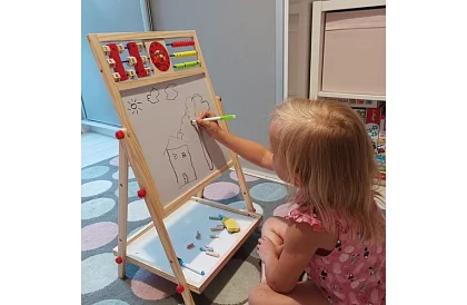 Obojstranná drevená tabuľa pre deti 6v1 + príslušenstvo