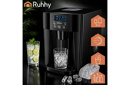 Domáci výrobník kociek ľadu s LCD – kompresorový 12 kg/24 h – čierny