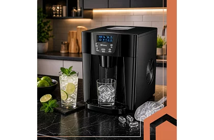 Domáci výrobník kociek ľadu s LCD – kompresorový 12 kg/24 h – čierny
