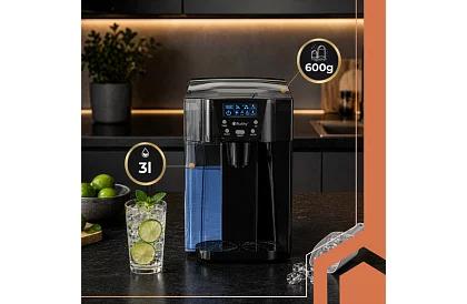 Domáci výrobník kociek ľadu s LCD – kompresorový 12 kg/24 h – čierny