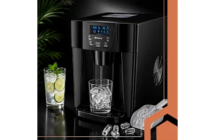 Domáci výrobník kociek ľadu s LCD – kompresorový 12 kg/24 h – čierny