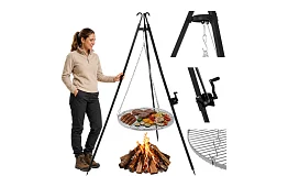 Trojnožový gril s roštem 70 cm – závesný záhradný gril na ohnisko