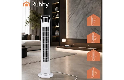 Sloupový oscilačný ventilátor 83 cm, 45 W – biely + diaľkové ovládanie