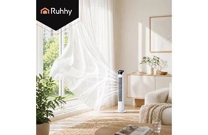 Sloupový oscilačný ventilátor 83 cm, 45 W – biely + diaľkové ovládanie