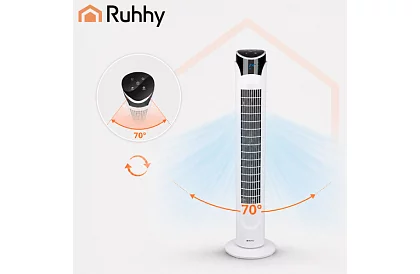 Sloupový oscilačný ventilátor 83 cm, 45 W – biely + diaľkové ovládanie