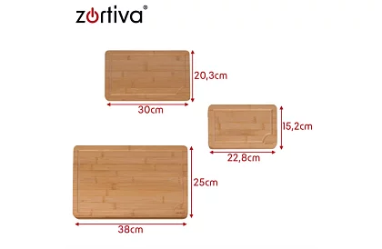 Sada 3 bambusových kuchynských krájacích dosiek so stojanom
