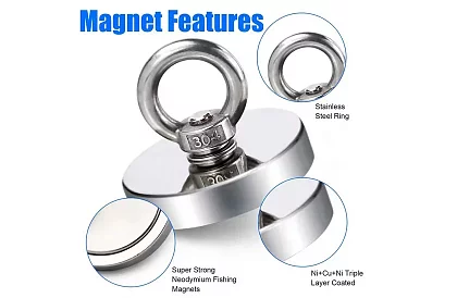 Sada na magnet fishing – neodymový magnet N52 - 61 kg + lano 10 m