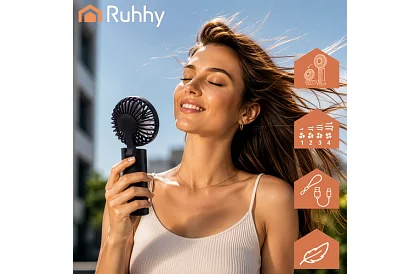 Mini prenosný ventilátor 2400 mAh USB-C – ručný, stolný a závesný ventilátor