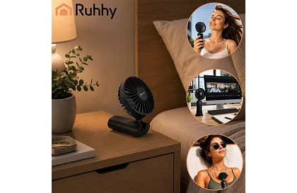 Mini prenosný ventilátor 2400 mAh USB-C – ručný, stolný a závesný ventilátor