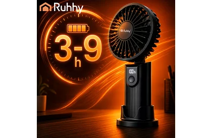 Mini prenosný ventilátor 2400 mAh USB-C – ručný, stolný a závesný ventilátor