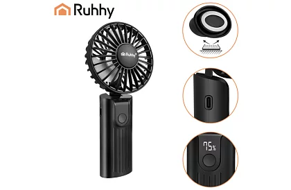 Mini prenosný ventilátor 2400 mAh USB-C – ručný, stolný a závesný ventilátor