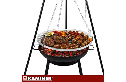 Záhradný gril s trojnožkou a závesným roštom 58 cm – krbové ohnisko