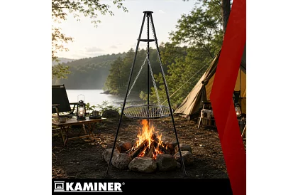 Záhradný gril s trojnožkou a závesným roštom 58 cm – krbové ohnisko