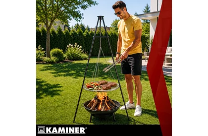 Záhradný gril s trojnožkou a závesným roštom 58 cm – krbové ohnisko