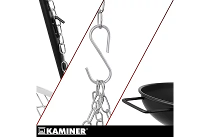 Záhradný gril s trojnožkou a závesným roštom 58 cm – krbové ohnisko
