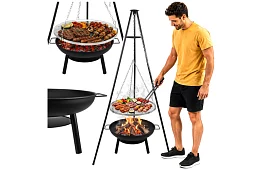 Záhradný gril s trojnožkou a závesným roštom 58 cm – krbové ohnisko