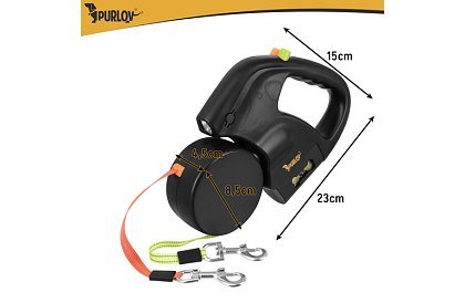 Automatické dvojité Flexi vodítko so svietidlom pre 2 psov – 2 × 3 m, LED osvetlenie