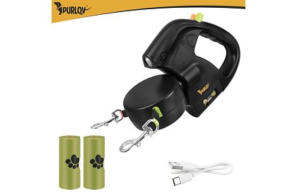 Automatické dvojité Flexi vodítko so svietidlom pre 2 psov – 2 × 3 m, LED osvetlenie