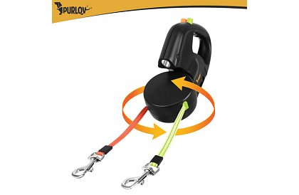 Automatické dvojité Flexi vodítko so svietidlom pre 2 psov – 2 × 3 m, LED osvetlenie