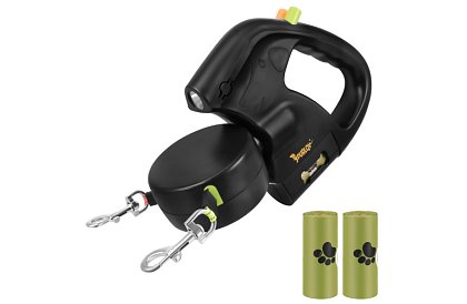 Automatické dvojité Flexi vodítko so svietidlom pre 2 psov – 2 × 3 m, LED osvetlenie