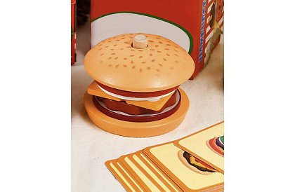 Drevená skladačka Burger – vzdelávacia hračka pre rozvoj motoriky a logického myslenia