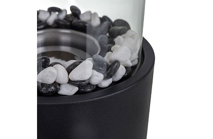 Voľne stojaci oválny biokrb s kamienkami – bezdymový krb na terasu a do interiéru, 28 × 16 × 16 cm