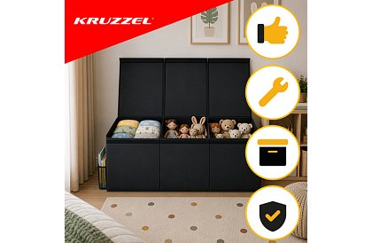 XXL truhla na hračky 132 l s víkom, čierny organizér 94 cm