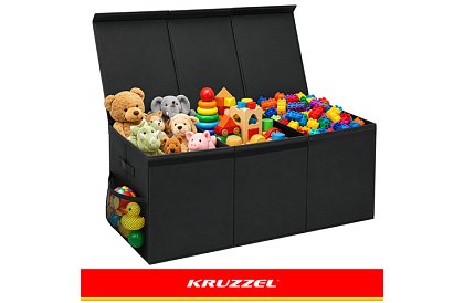XXL truhla na hračky 132 l s víkom, čierny organizér 94 cm