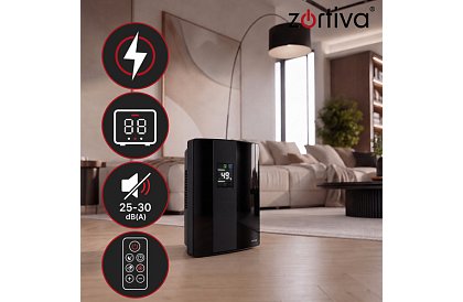 Odvlhčovač vzduchu Zortiva 90 W, 2 l, hygrostat, časovač, diaľkové ovládanie – čierny