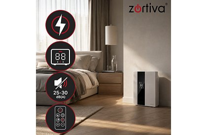 Odvlhčovač vzduchu Zortiva 90 W, 2 l, hygrostat, časovač, diaľkové ovládanie - biely