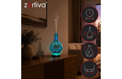 Aroma difuzér Zortiva 200 ml, RGB LED lampa, 3D efekt, aromaterapia