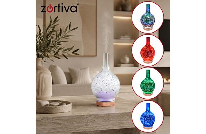 Aroma difuzér Zortiva 200 ml, RGB LED lampa, 3D efekt, aromaterapia
